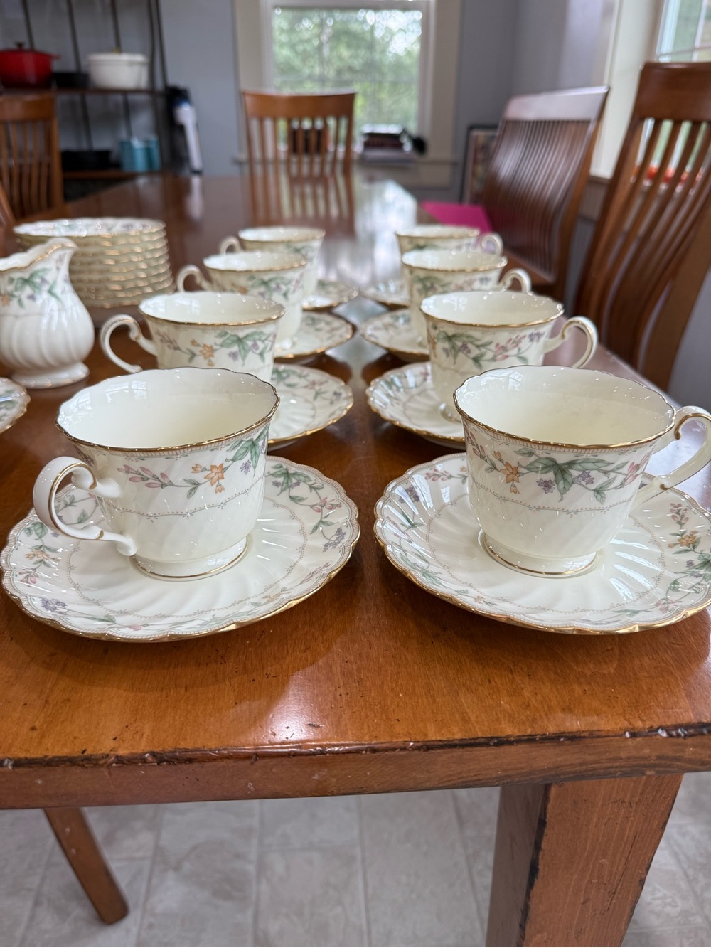 Noritake BROOKHOLLOW 8 Cup and Saucer Sets # 4704 Gold Trim